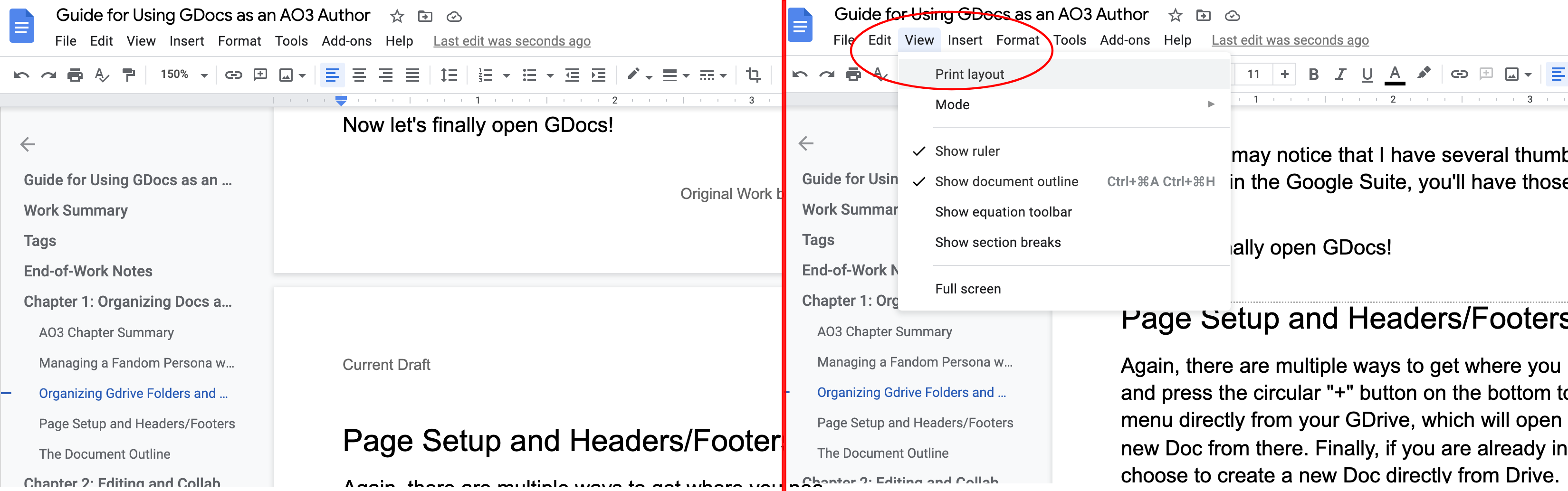Guide for Using GDocs as an AO3 Author Chapter 1 jalapeno_eye